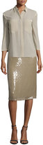 Thumbnail for your product : Nina Ricci 3/4-Sleeve Button-Front Blouse, Sage Beige