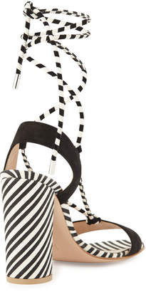 Gianvito Rossi Nautical Striped Lace-Up Sandals, Black