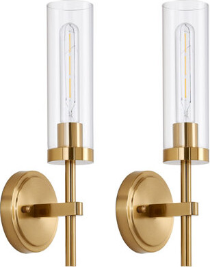 17 Stories Hardwired Gold Wall Sconces Set Of 2 Modern Bathroom Sconces Wall Lighting Vanity Light Fixtures With Clear Glass Brushed Brass Wall Decor Lights