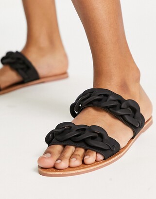 South Beach chain trim double band sandals in black