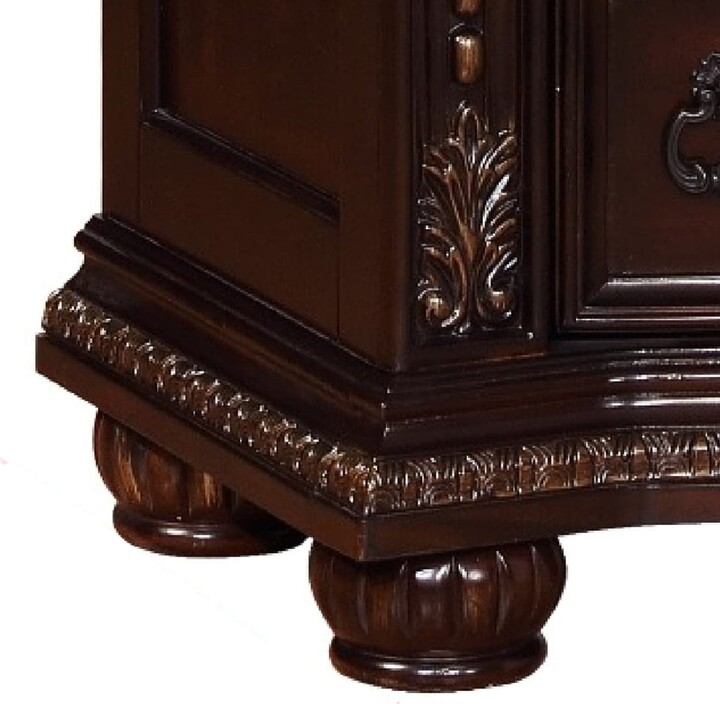 Wooden Nightstand With Three Spacious Drawers And Bun Feet Brown
