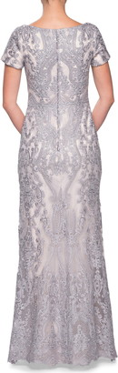 La Femme Embroidered Lace Column Gown