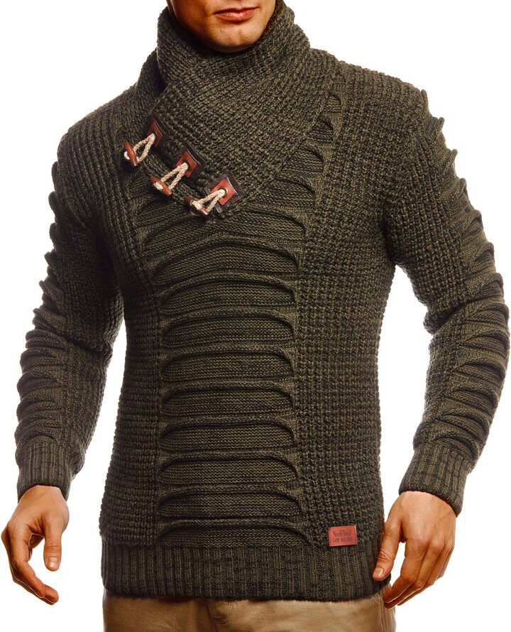 Mens Shawl Neck Sweatshirt Sweater Funnel Knitted Pullover Long Sleeve Jumper 