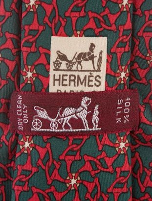 Hermes Horsebit Pinwheels Print Silk Tie