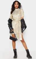 Thumbnail for your product : PrettyLittleThing Black Crinkle Foil Tie Waist T Shirt Dress