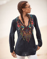 Thumbnail for your product : Johnny Was Serendipity Embroidered-Bib Blouse, Navy Shadow, Plus Size
