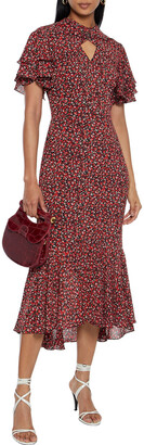 Mikael Aghal Fluted Ruffled Floral-print Georgette Midi Dress