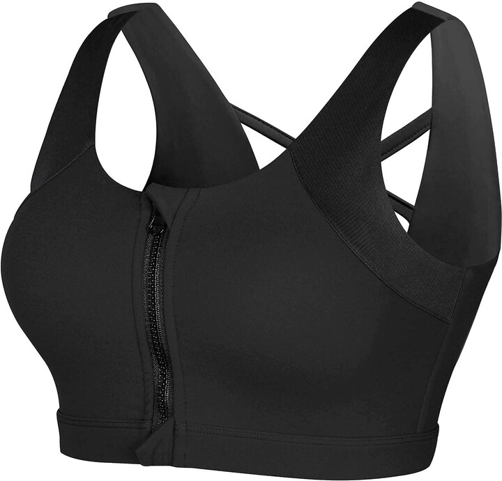OUTUOSI Womens Sports Bras Seamless Zip Front Yoga Bra Comfort Crop Top Running Bra Removable Padded Support Gym Workout 