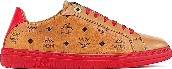 MCM Men's Terrain Low-Top Logo Sneakers - Lychee - Size 10