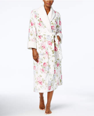Charter Club Long Floral-Print Contrast Robe, Created for Macy's