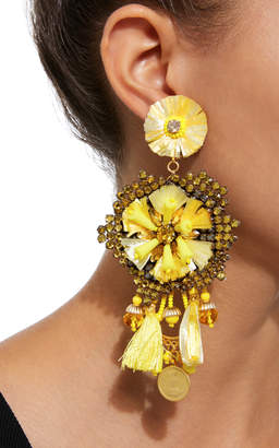 Ranjana Khan 14K Gold-Plated" Raffia" Leather" Crystals" And Antique Gold Coins Drop Earrings