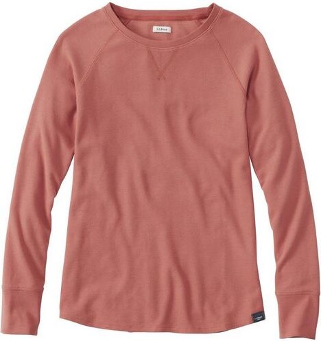 L.L. Bean Women's L. L.Bean Unshrinkable Mini Waffle Long Sleeve T-Shirt Small Faded Redwood