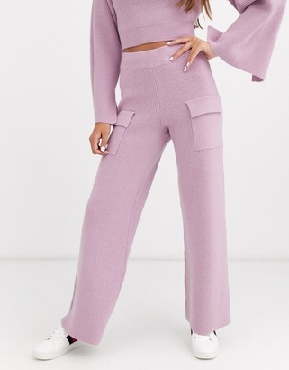 ASOS DESIGN Petite co ord ribbed knit trouser with pockets