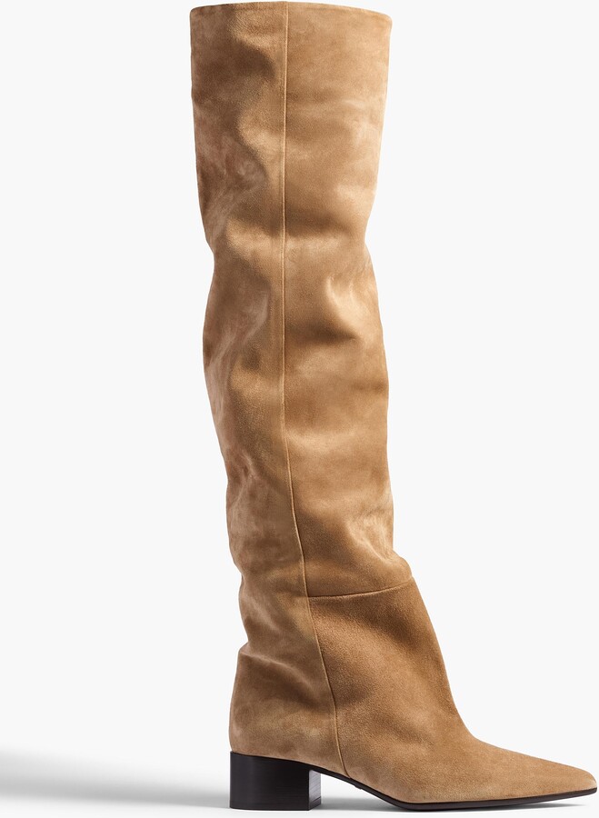 KHAITE Andee Slouchy Over-the-Knee Boot in Taupe Suede