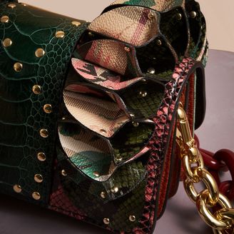 Burberry The Ruffle Buckle Bag in Snakeskin, Ostrich and Check, Pink