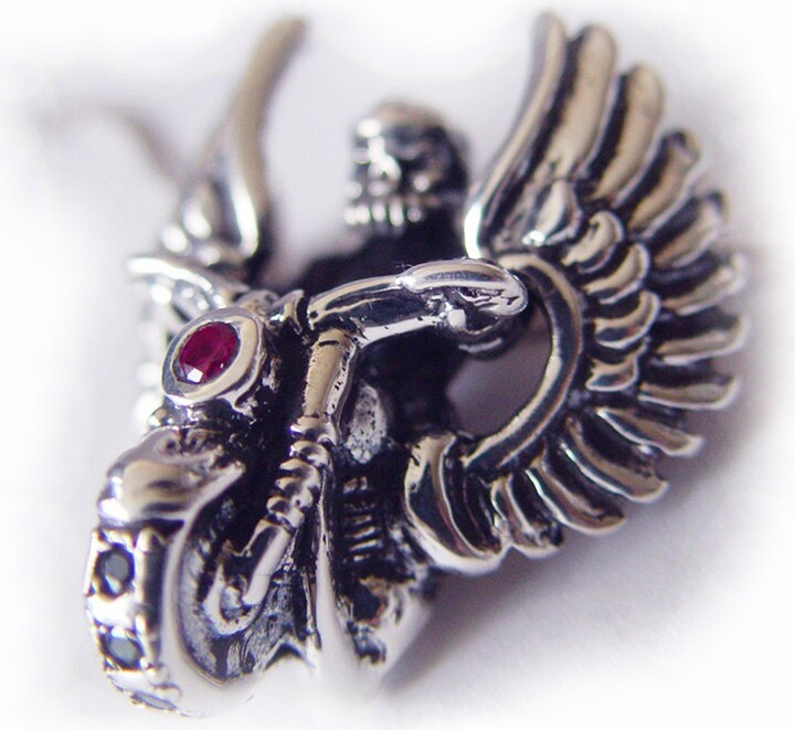 Etsy Oxidized Sterling Silver Biker Skull Pendant