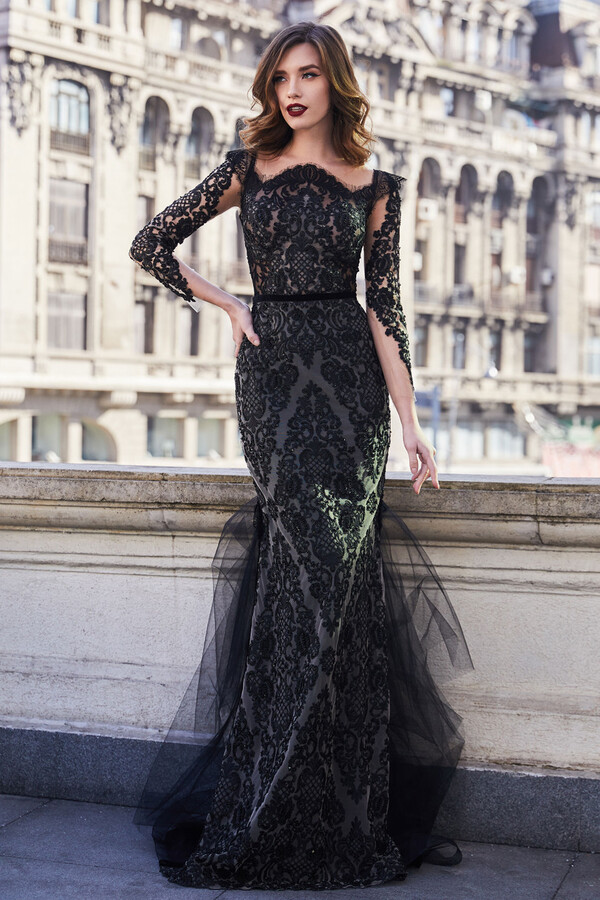 Black And Nude Lace Evening Gown | ShopStyle