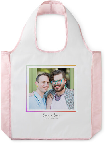 Reusable Shopping Bags: Rainbow Border, Blush, White