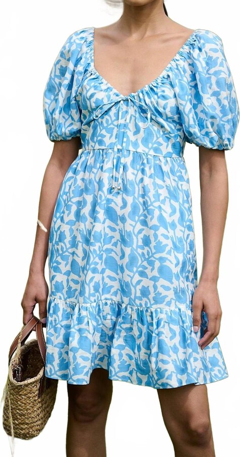 Neve & Noor Odette Mini Dress In Sky Blue