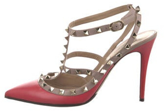 Valentino Rockstud Accents Leather T-Strap Pumps - ShopStyle