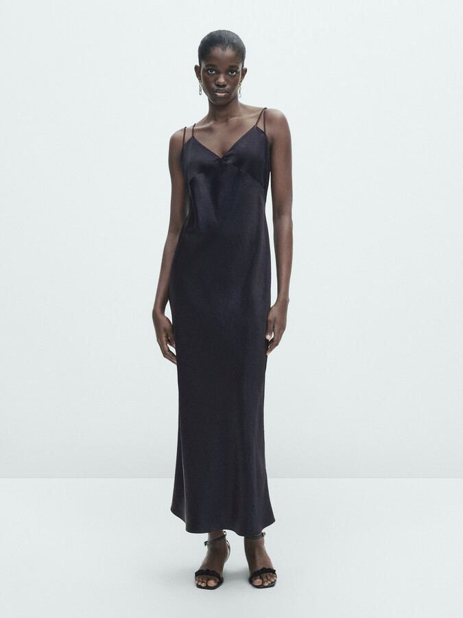 ★Massimo Dutti★ Long satin camisole dress Long Satin Slip Dress · Black · Caps And Hats | Massimo Dutti