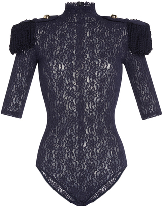 Nina Ricci Lace Bodysuit With Military Shoulder Pads
