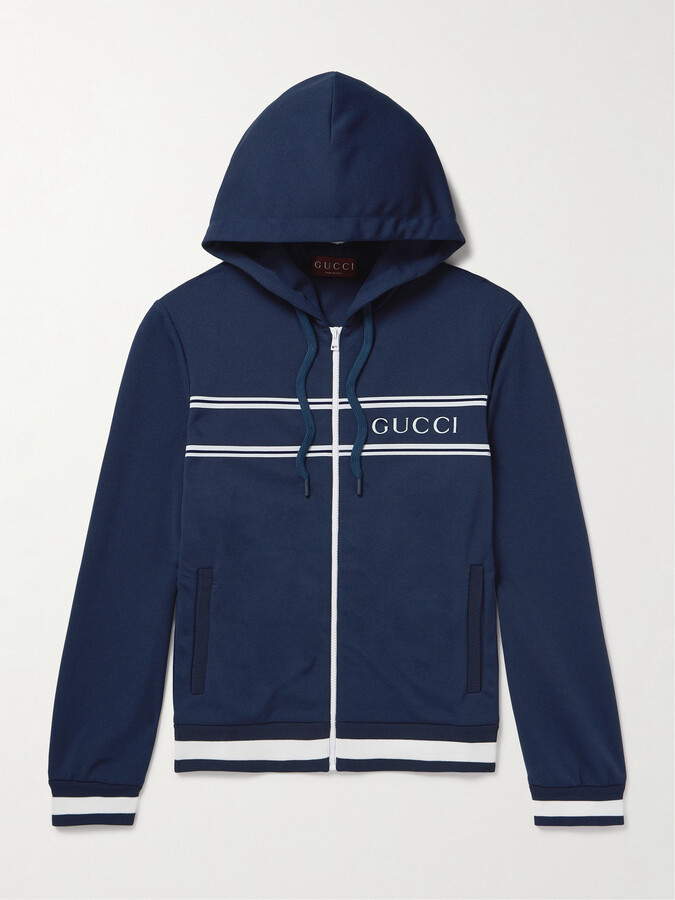 Gucci Logo-Print Striped Tech-Piqué Zip-Up Hoodie ShopStyle