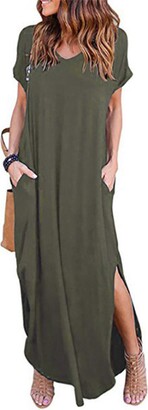 Colisha Floral Print Summer Maxi Dresses for Women V Neck Short Sleeve T  Shirt Dress with Pockets Casual Side Split Boho Sundress 3XL Black -  ShopStyle