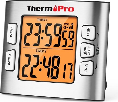 ThermoPro TM02W Digital Kitchen Timer with Adjustable Loud Alarm and  Backlight LCD Big Digits/ 24 Hour Digital Timer for Kids Teachers in White  - ShopStyle