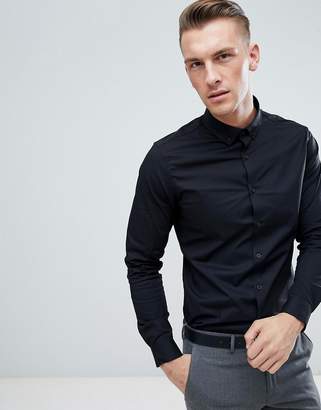 ASOS Slim Shirt In Black With Button Down Collar