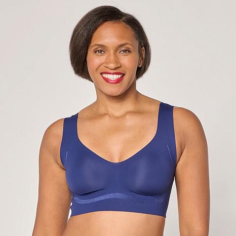 Ahh By Rhonda Shear Invisible Edge Satin-Trim Bra - Blue - Size Large