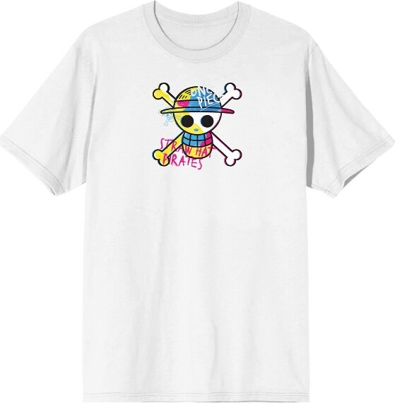 One Piece OnePieceLiveActionStrawHatPiratesLogoCrewNeckShortSleeveMen'sWhiteT-shirt-XXL