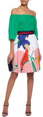 Alice + Olivia Pleated Printed Cotton-Blend Skirt