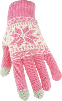 Glamour Girlz Ladies Soft Knit Warm Winter Touch Screen Fair Isle Snowflakes Gloves One Size (Black Grey)