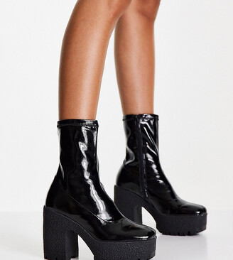 ASOS DESIGN Wide Fit Elena high heeled sock boots in black patent