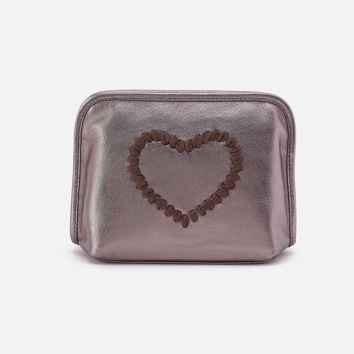 Hobo Beauty Cosmetic Pouch in Metallic Leather - Pewter Spur