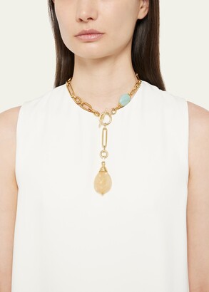 Ben-Amun Golden Chain Link Necklace With Stone Pendant