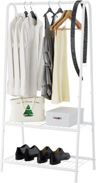 Latitude Run Metal Small Clothes RackClothing Garment Rack With Double Layer Shelf (White)