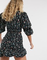 Thumbnail for your product : Bershka floral crop top co-ord in black