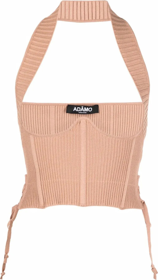 ANDREĀDAMO Ribbed-Knit Corset Top