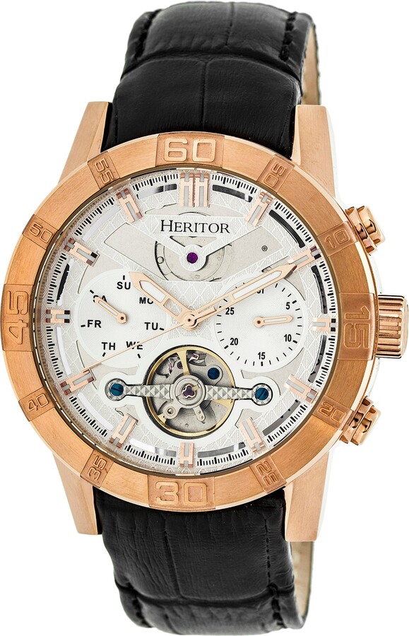 Heritor Automatic Hannibal Semi-Skeleton Leather-Band Watch