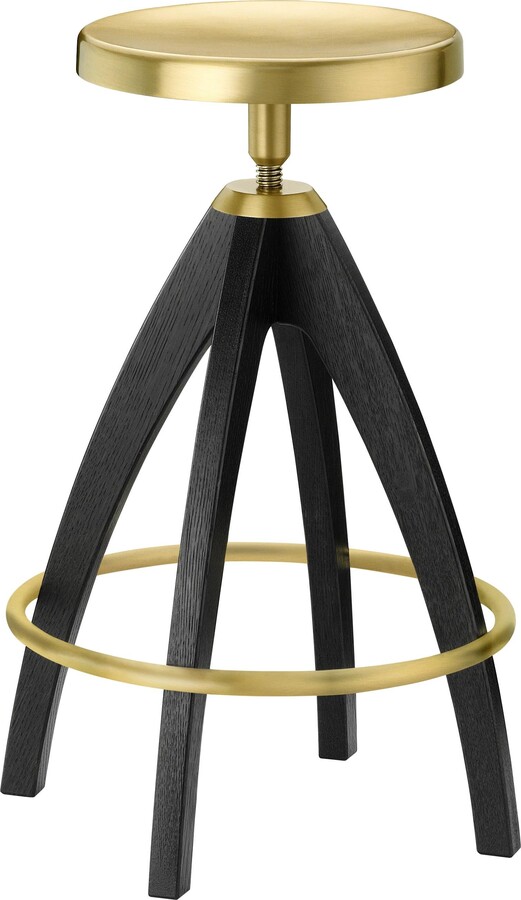 Paolo Rizzatto Ghidini 1961 Leporello Senior Dark Durmast Barstool In Brass