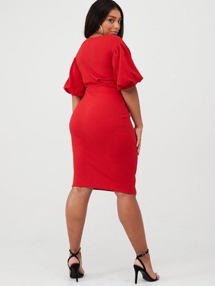 Boohoo Plus Wrap Midi Dress - Red
