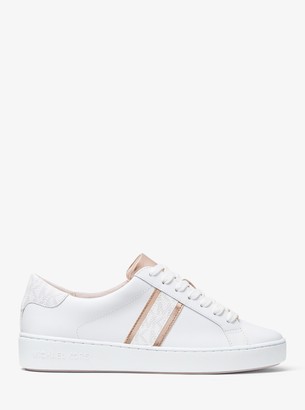 irving leather and logo stripe sneaker