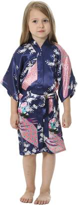 JOYTTON Kids' Peacock Satin Rayon Kimono Robe Bathrobe Nightgown (2,)
