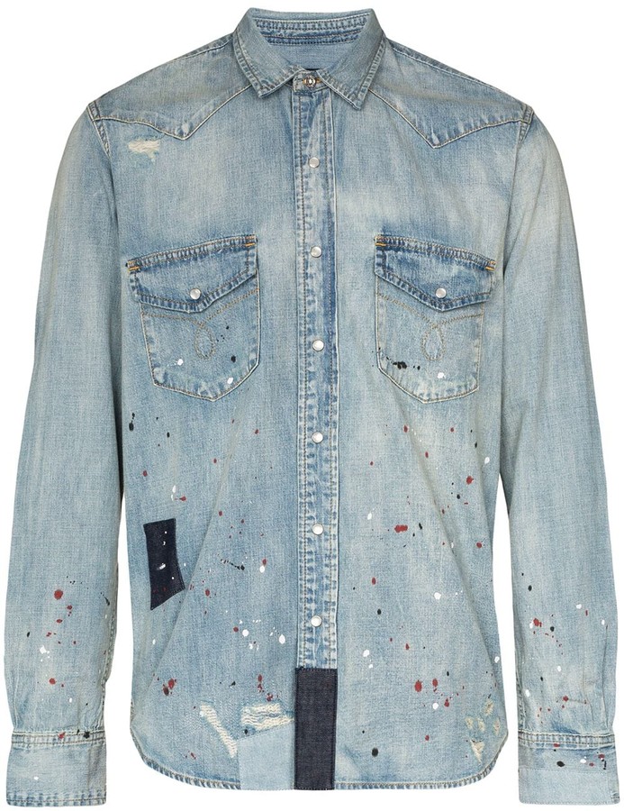Purple Brand Paint Splatter Denim Shirt ShopStyle