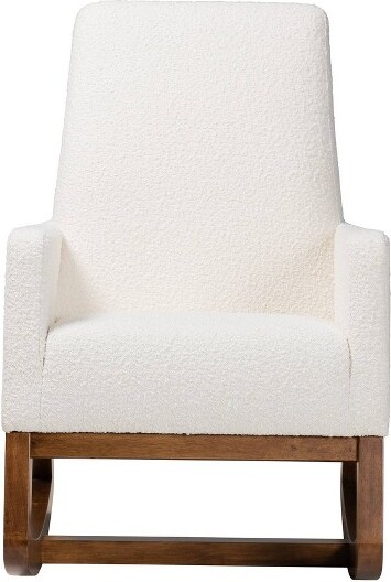 Baxton Studio YashiyaBoucleUpholsteredandWoodRockingChairOffWhite/WalnutBrown-BaxtonStudio