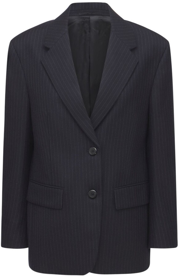 Prada Back Logo Pinstripe Wool Flannel Jacket ShopStyle