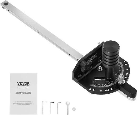 VEVORAccurateMiterGauge,FitsSlots3/4''x3/8'',CraftedfromAluminumAlloy,Features15AngleStops,Spring-LoadedPlunger,Black&Silver