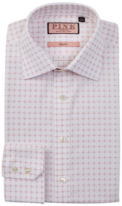 Thomas Pink Belcher Slim Fit Grid Pattern Dress Shirt